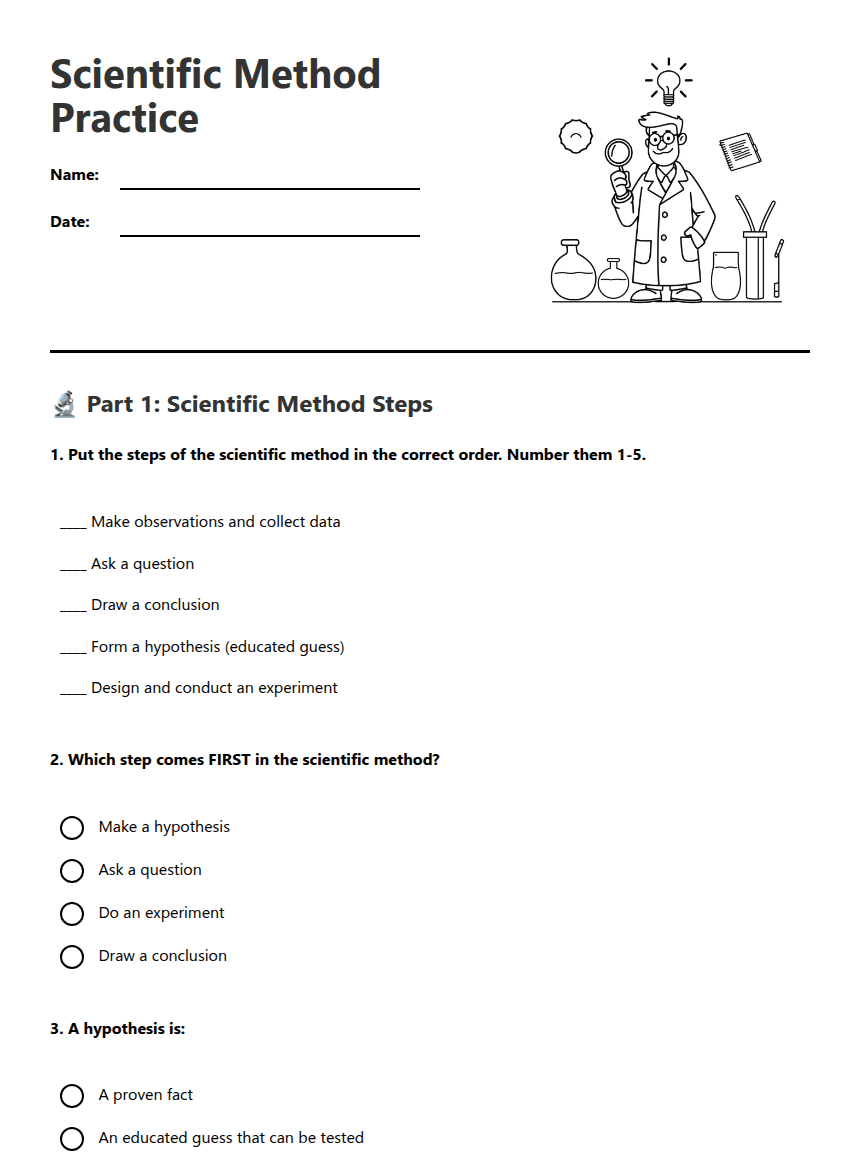 Scientific Method Practice worksheet preview