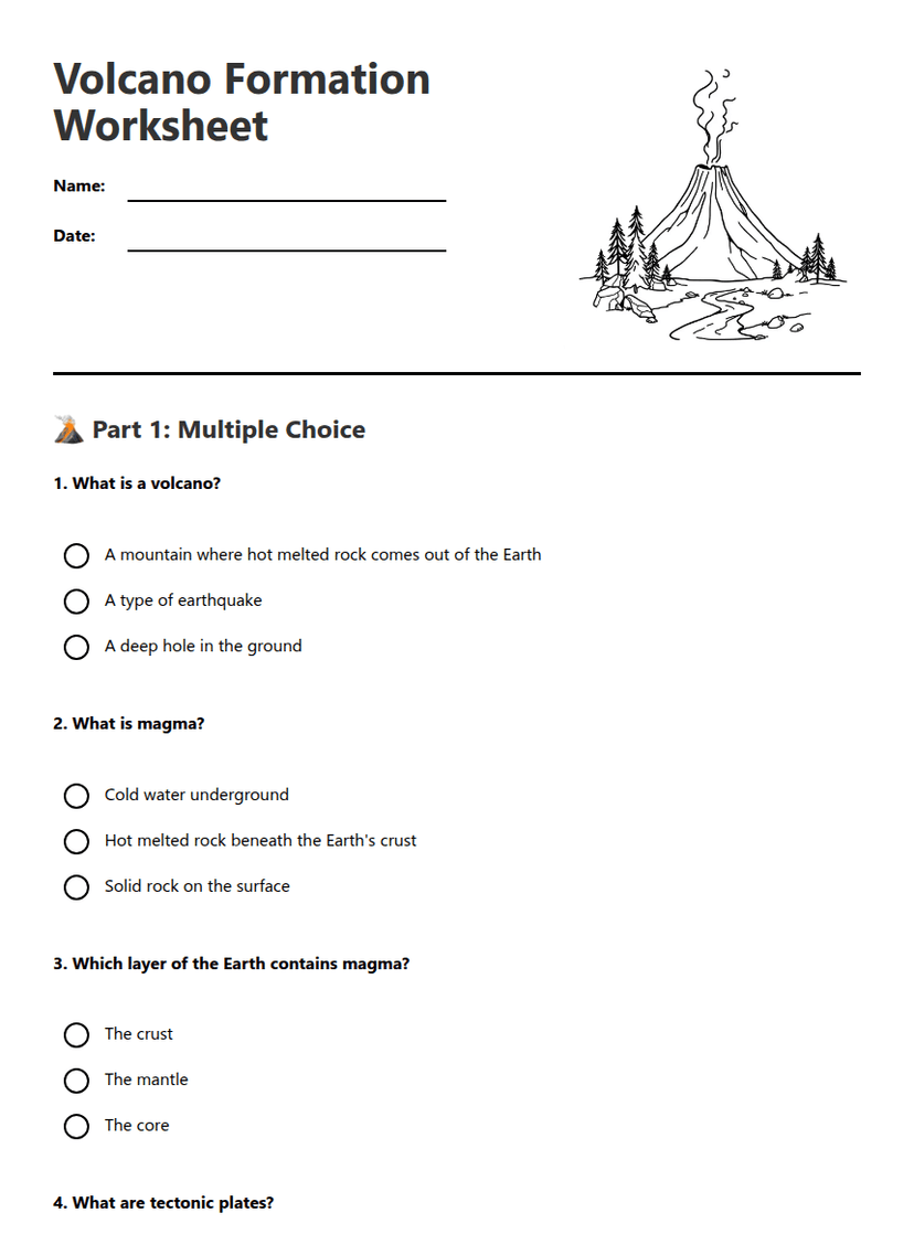 Volcano Formation Worksheet
