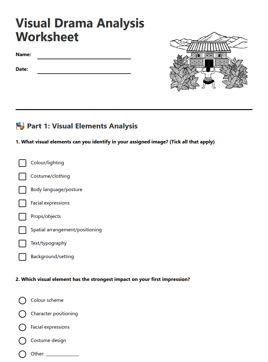 Visual Drama Analysis Worksheet worksheet preview