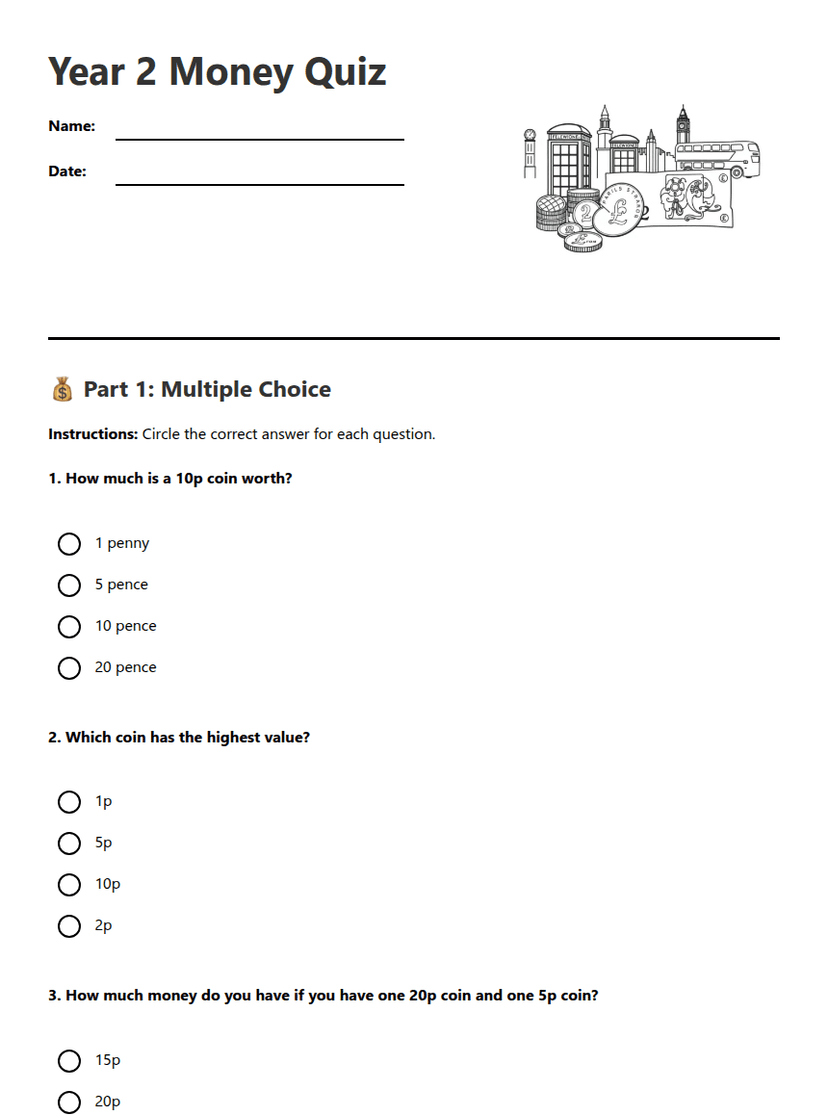 Year 2 Money Quiz