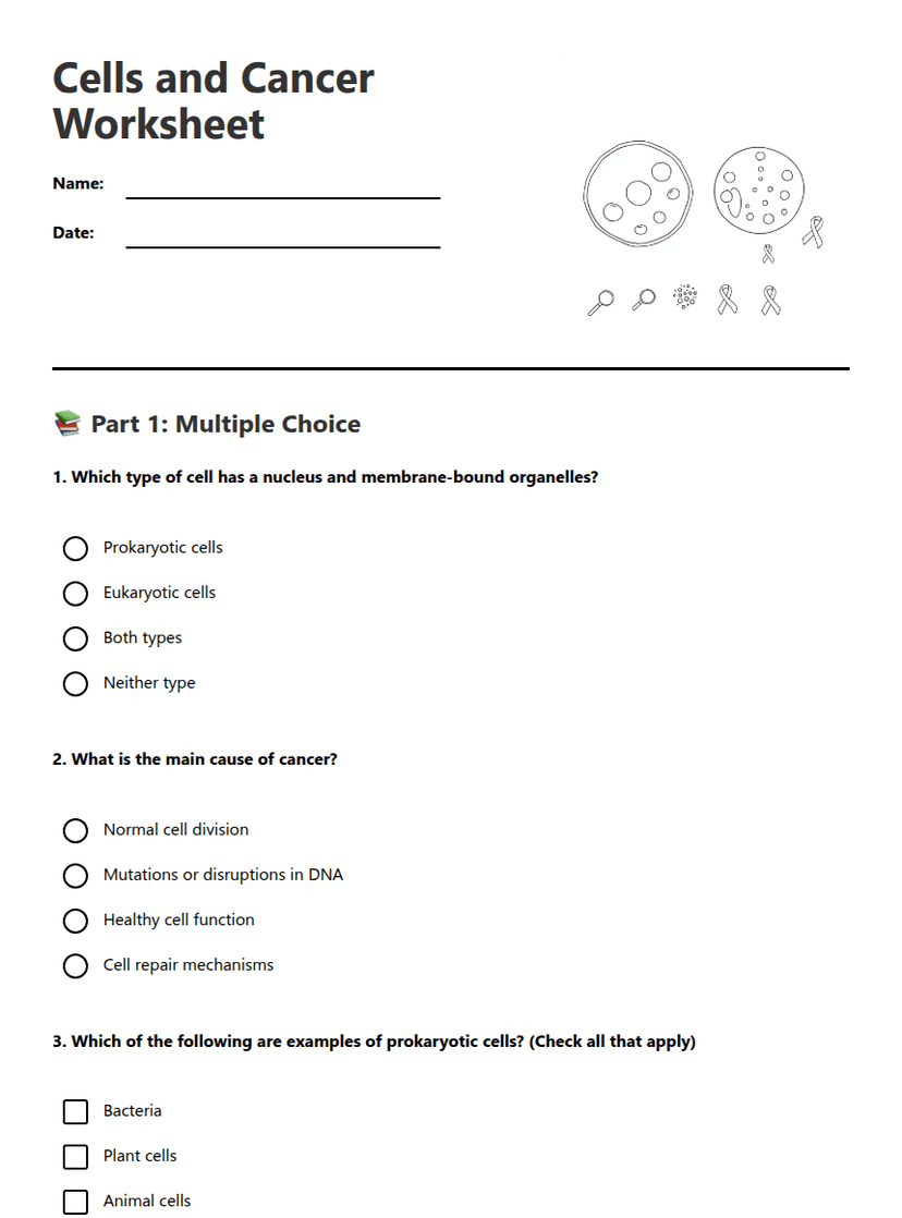 Cells and Cancer Worksheet