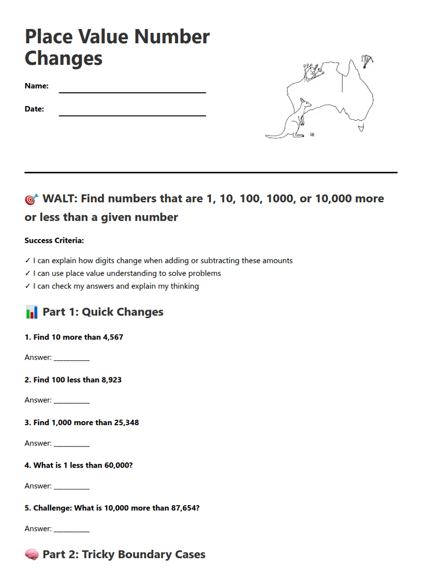 Place Value Number Changes