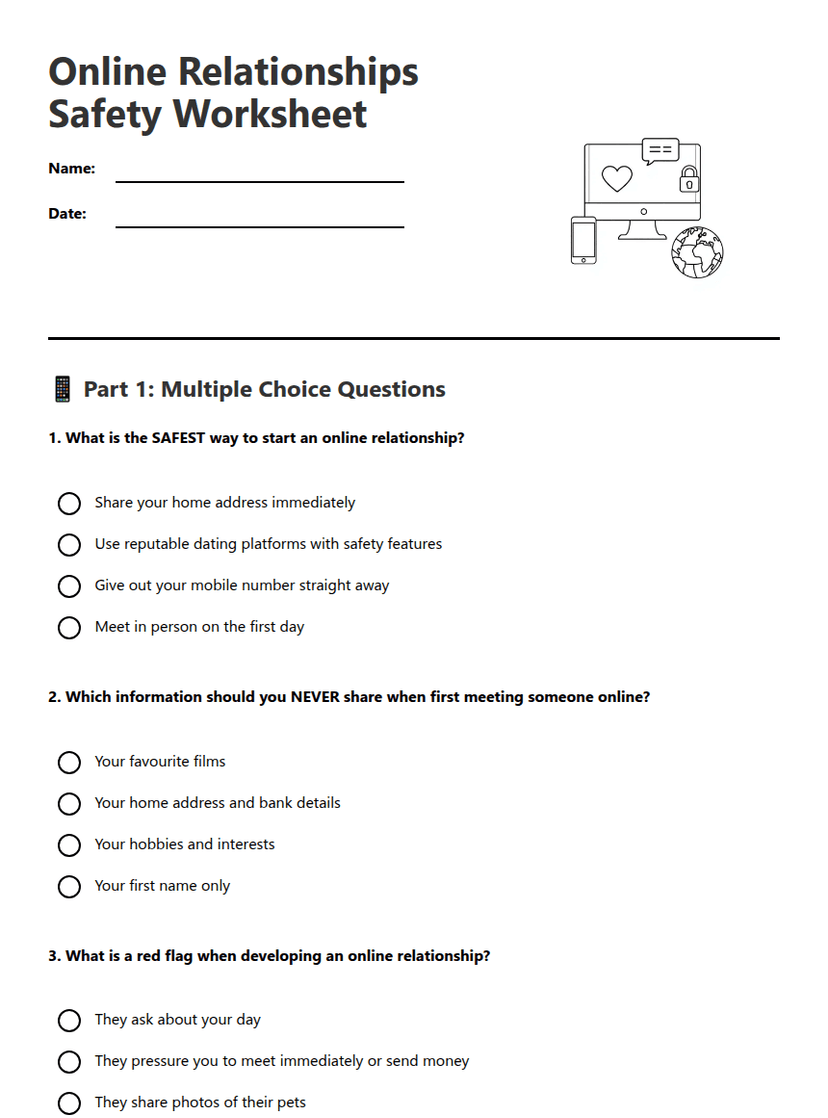 Online Relationships Safety Worksheet