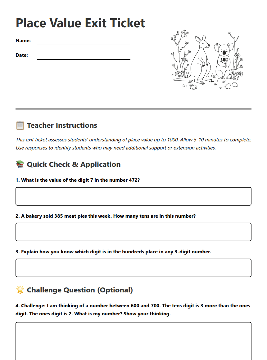 Place Value Exit Ticket worksheet preview