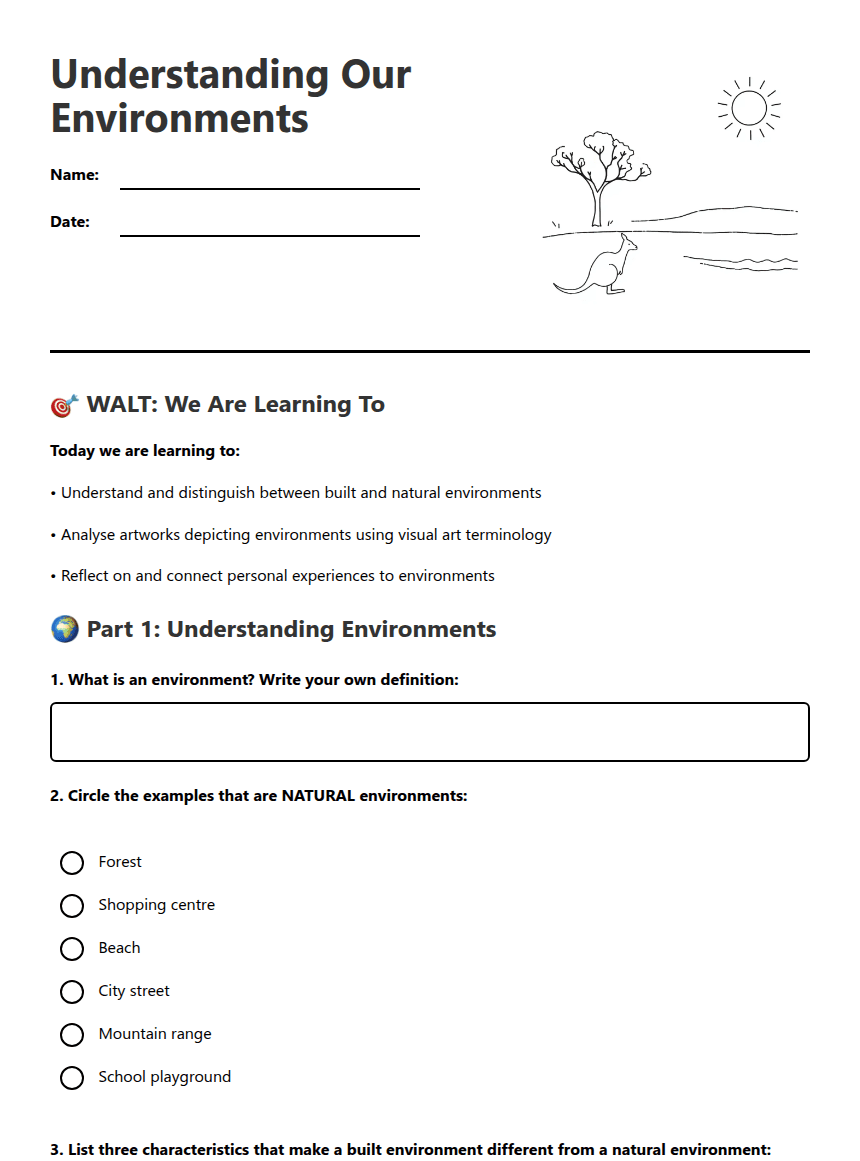 Understanding Our Environments worksheet preview