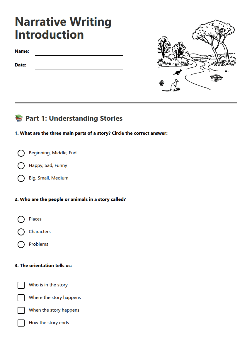 Narrative Writing Introduction worksheet preview