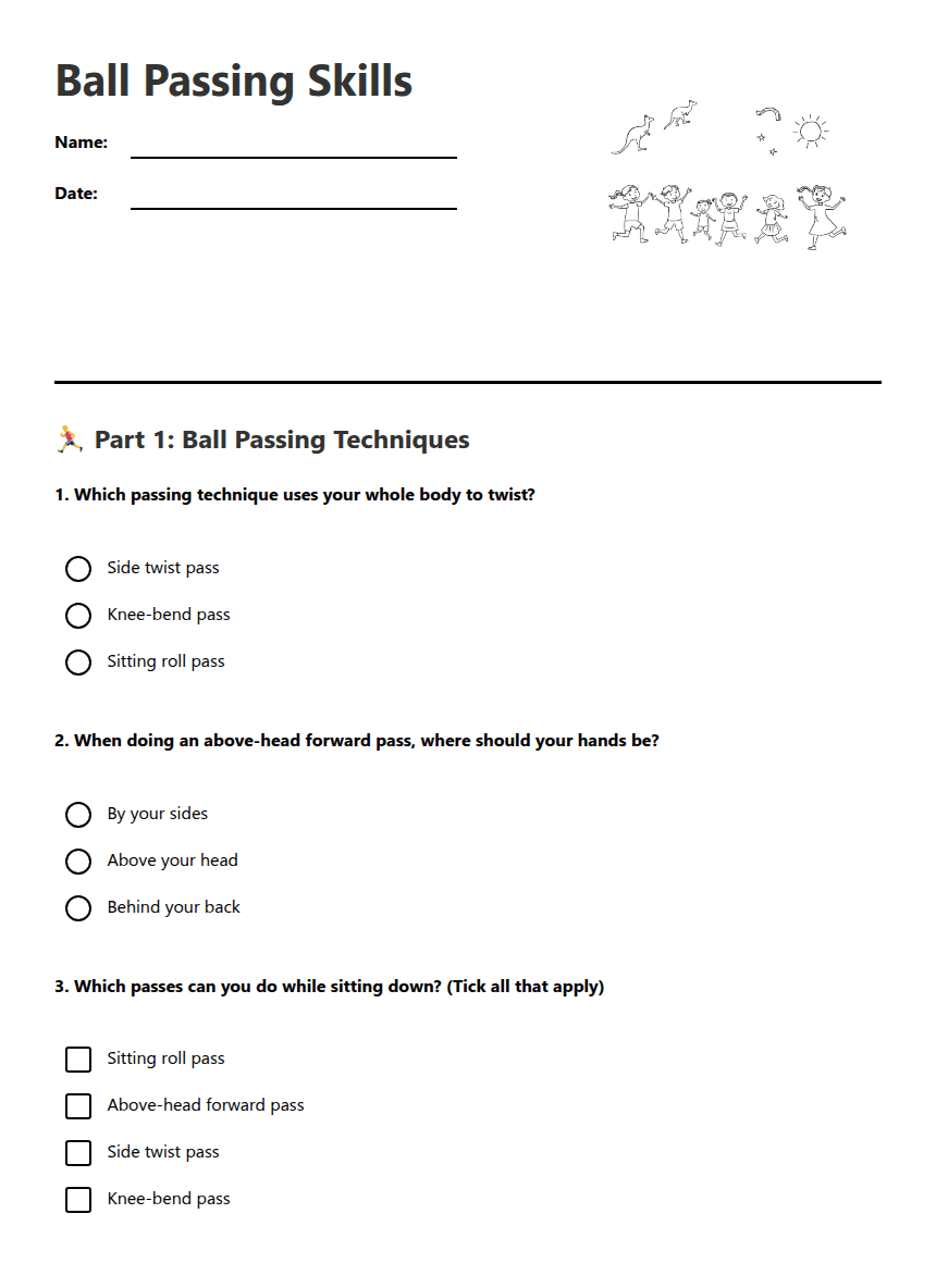 Ball Passing Skills worksheet preview