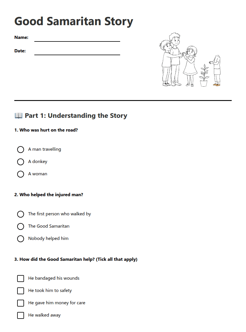 Good Samaritan Story worksheet preview