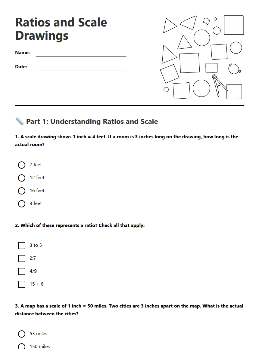 Ratios and Scale Drawings worksheet preview