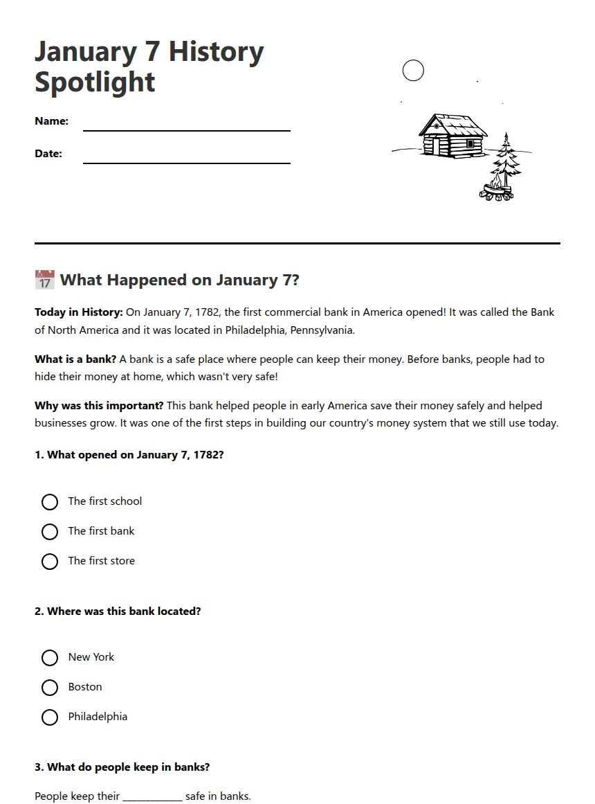 January 7 History Spotlight worksheet preview