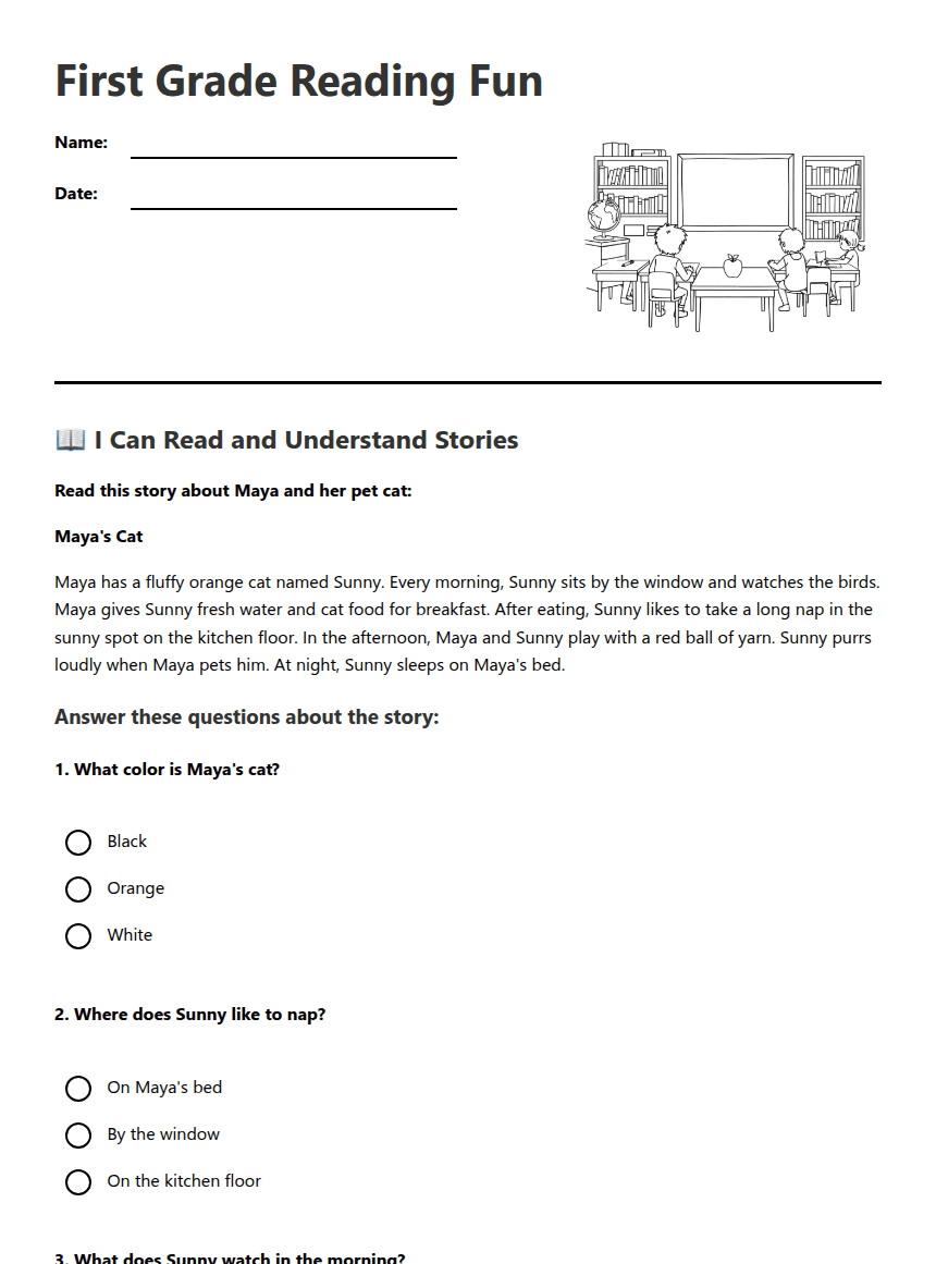 First Grade Reading Fun worksheet preview
