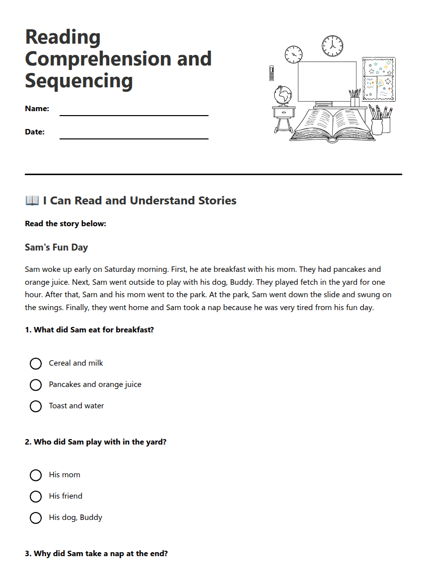 Reading Comprehension and Sequencing worksheet preview
