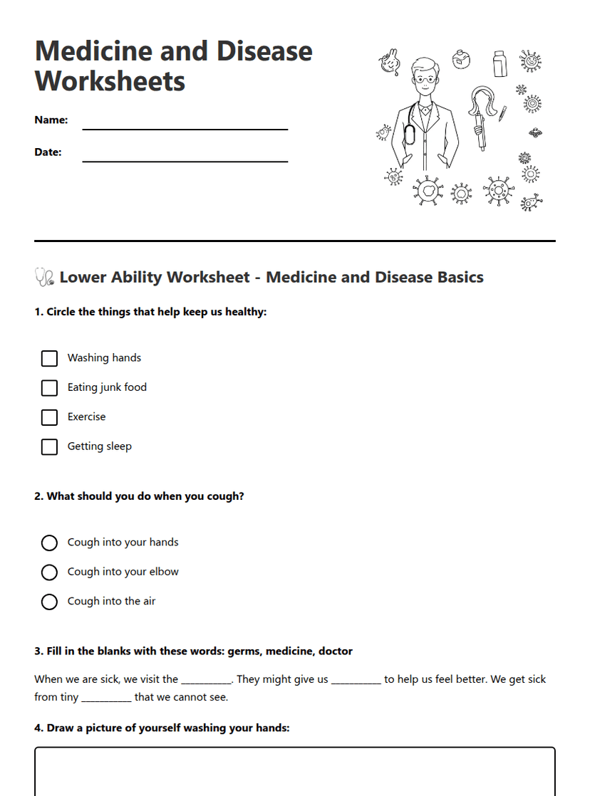 Medicine and Disease Worksheets