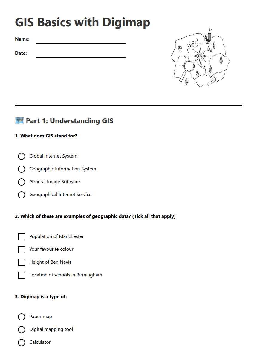 GIS Basics with Digimap worksheet preview