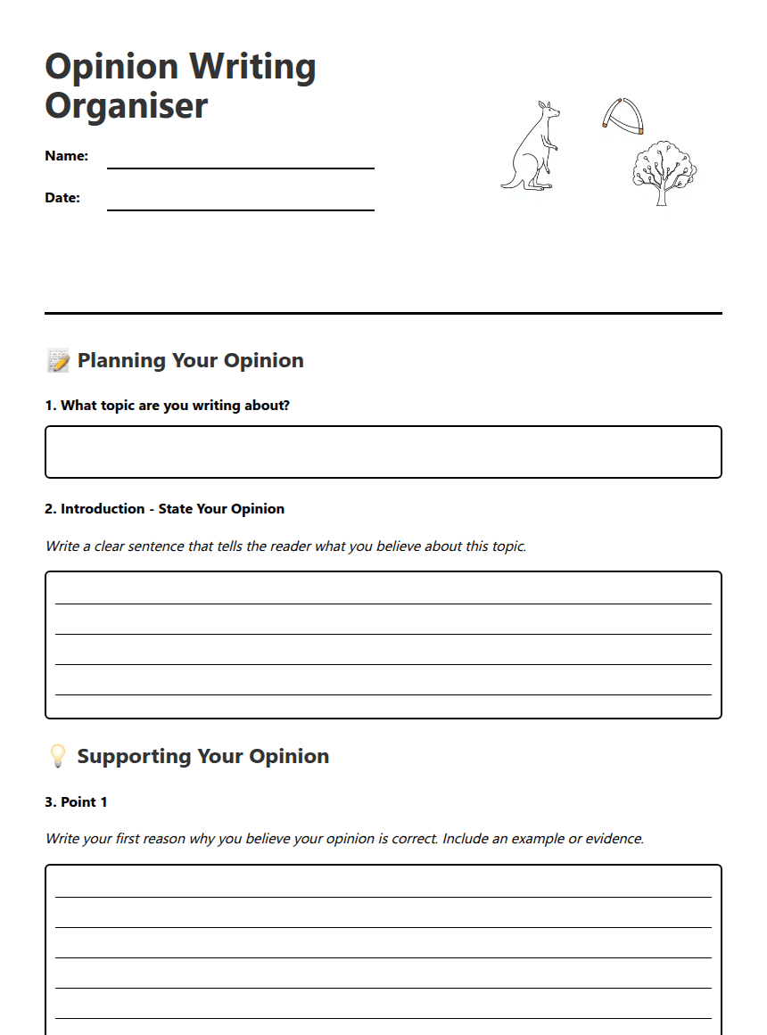 Opinion Writing Organizer worksheet preview