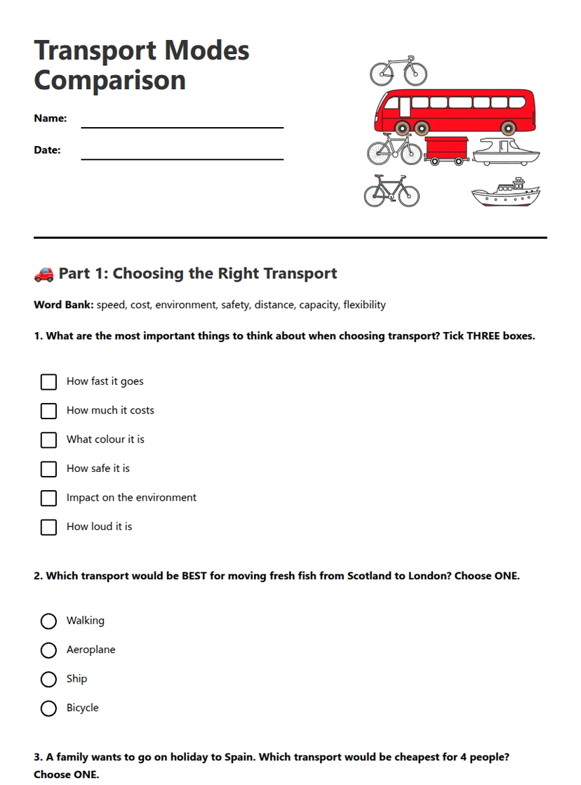 Transport Modes Comparison