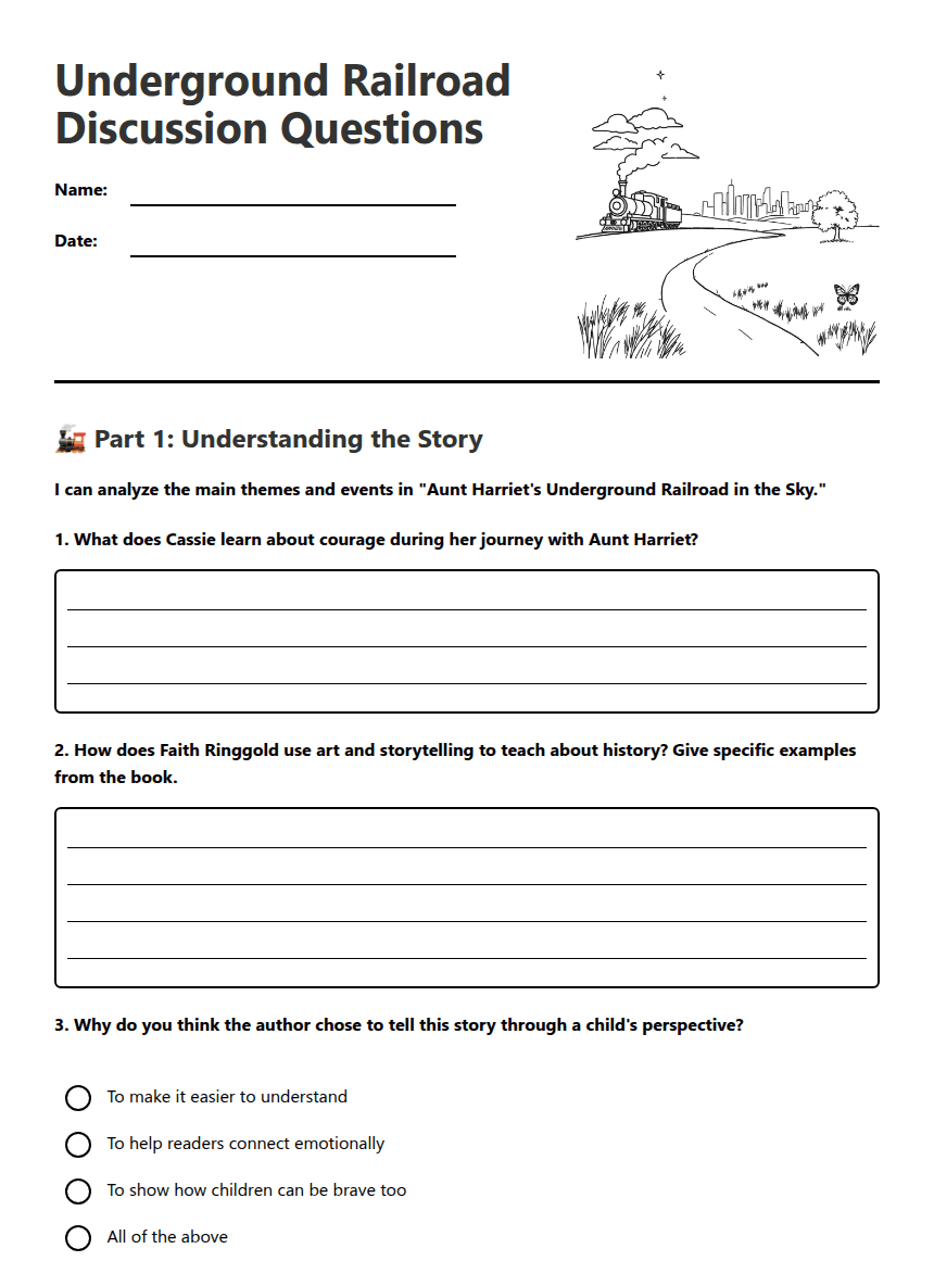 Underground Railroad Discussion Questions worksheet preview