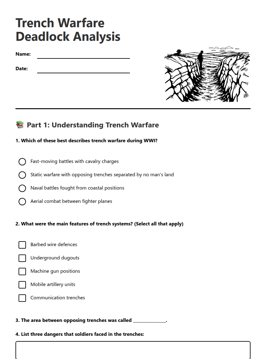 Trench Warfare Deadlock Analysis worksheet preview