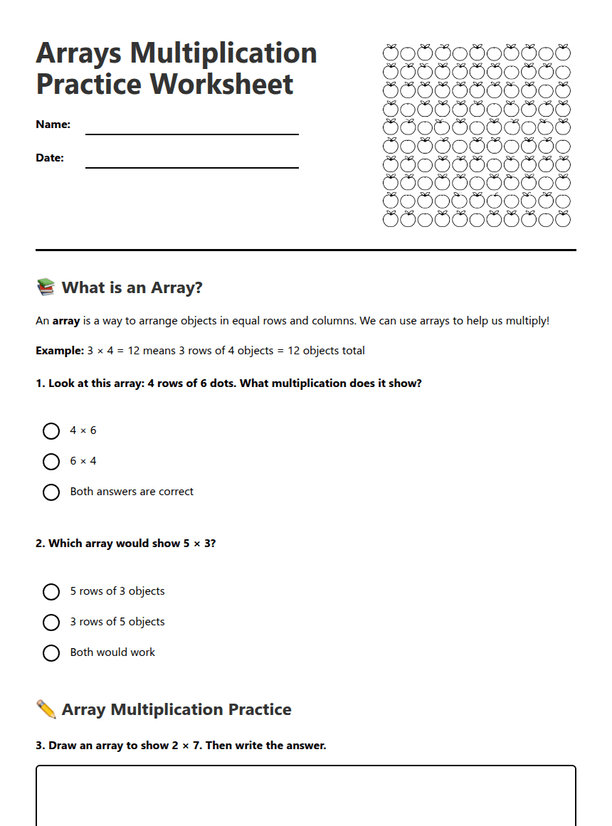 Arrays Multiplication Practice Worksheet worksheet preview