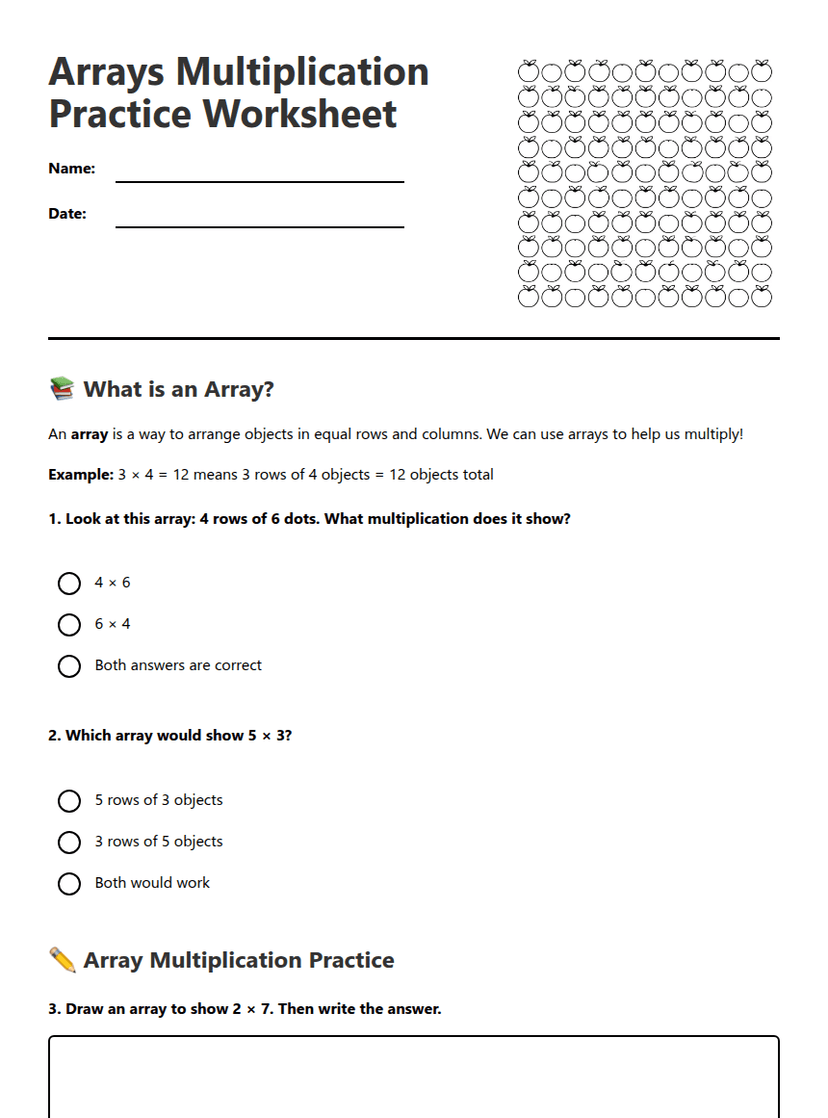 Arrays Multiplication Practice Worksheet