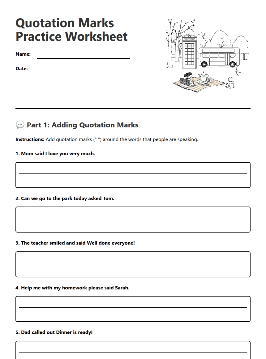 Quotation Marks Practice Worksheet worksheet preview