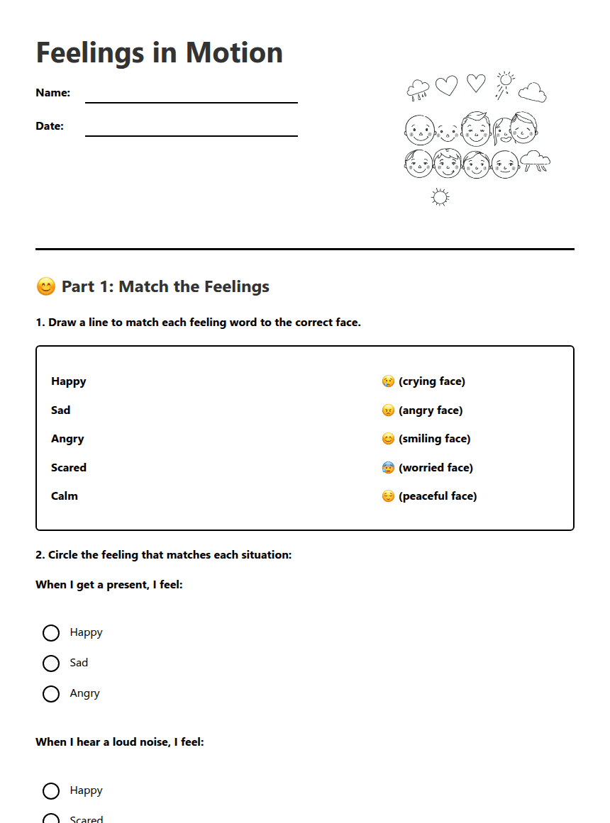 Feelings in Motion worksheet preview