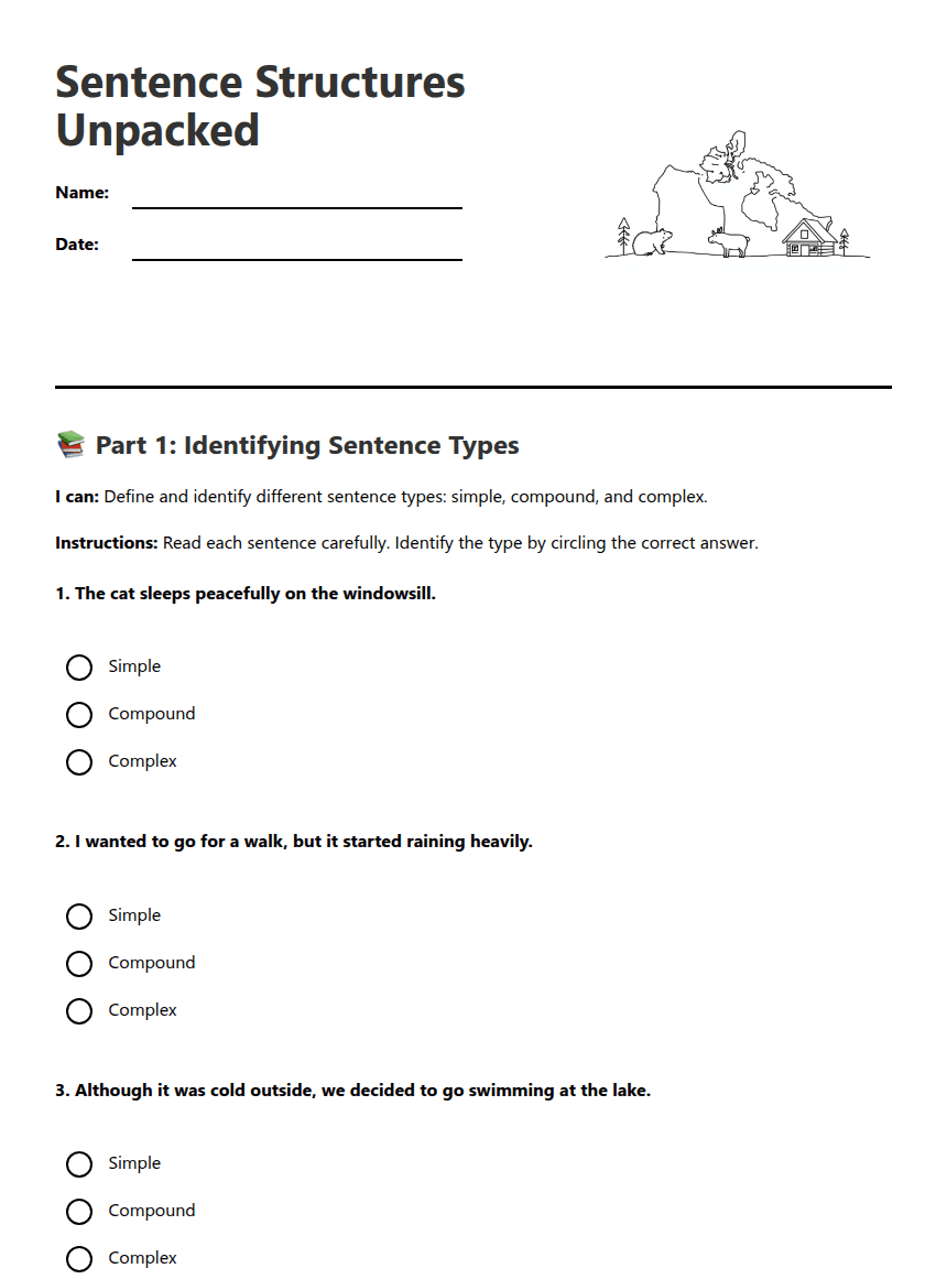Sentence Structures Unpacked worksheet preview