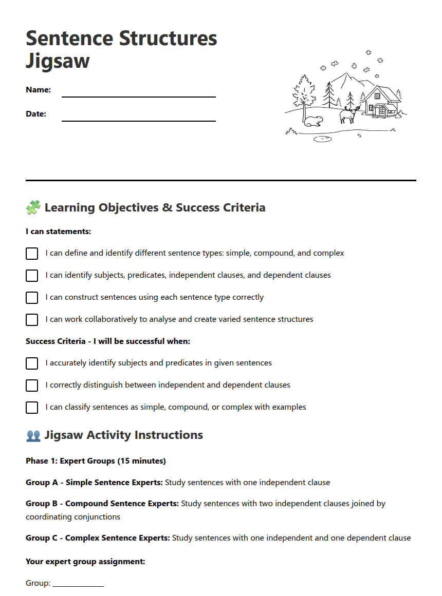 Sentence Structures Jigsaw worksheet preview