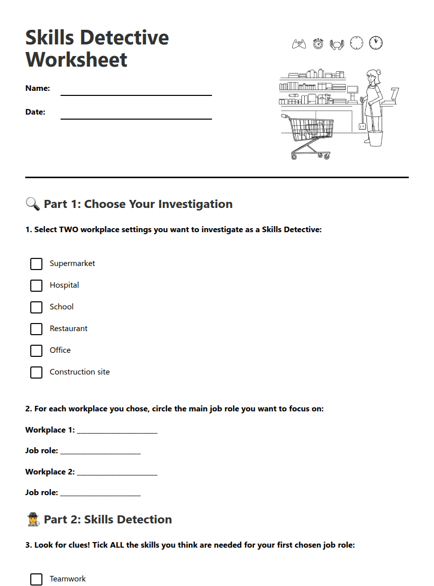 Skills Detective Worksheet worksheet preview