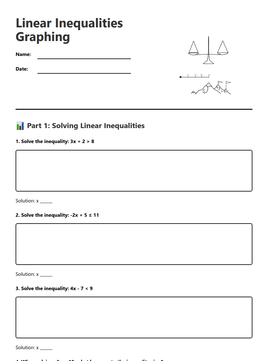 Linear Inequalities Graphing worksheet preview