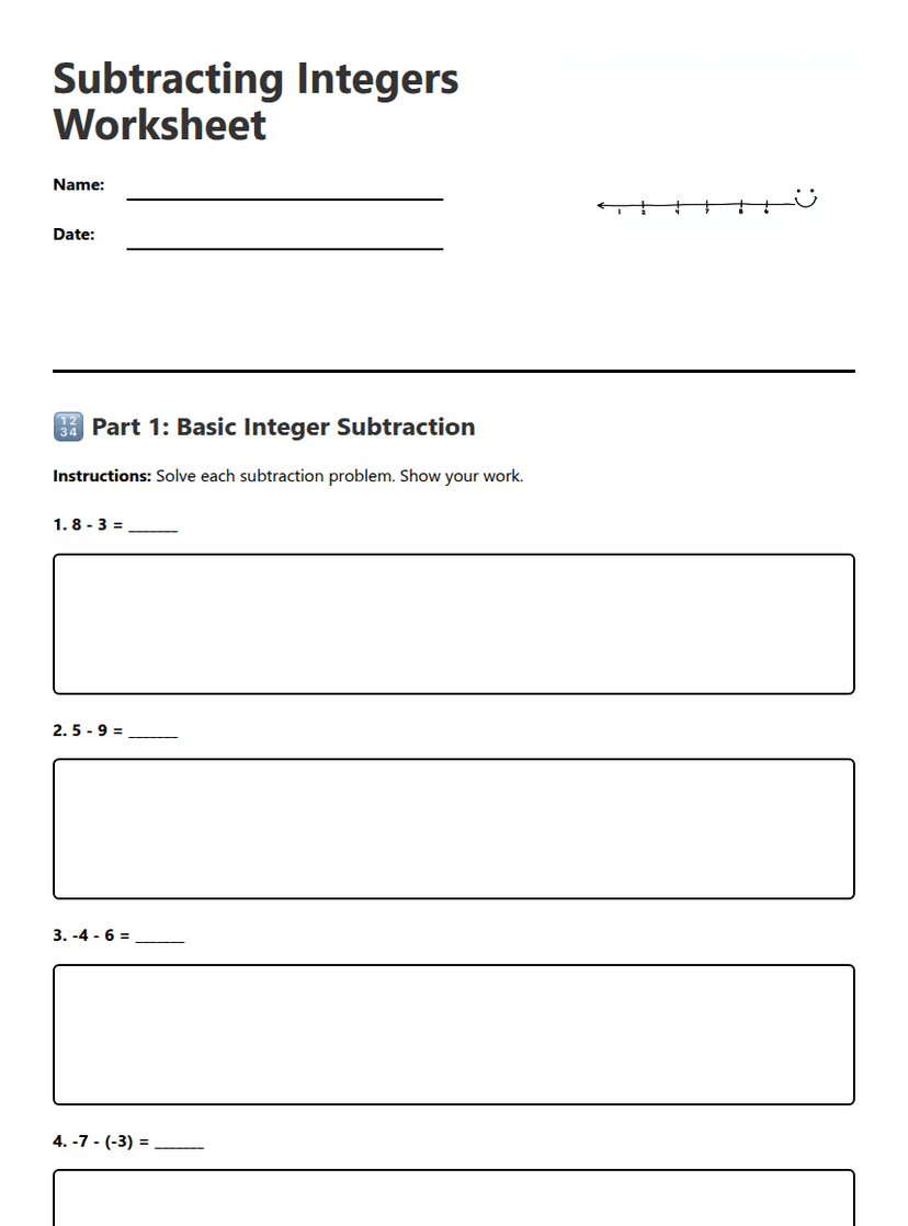 Subtracting Integers Worksheet
