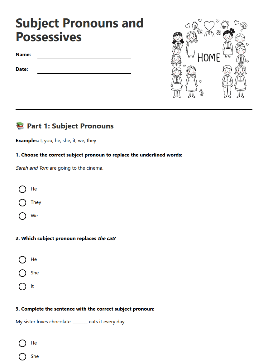 Subject Pronouns and Possessives worksheet preview