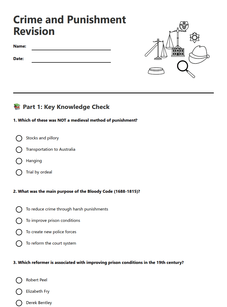 Crime and Punishment Revision worksheet preview