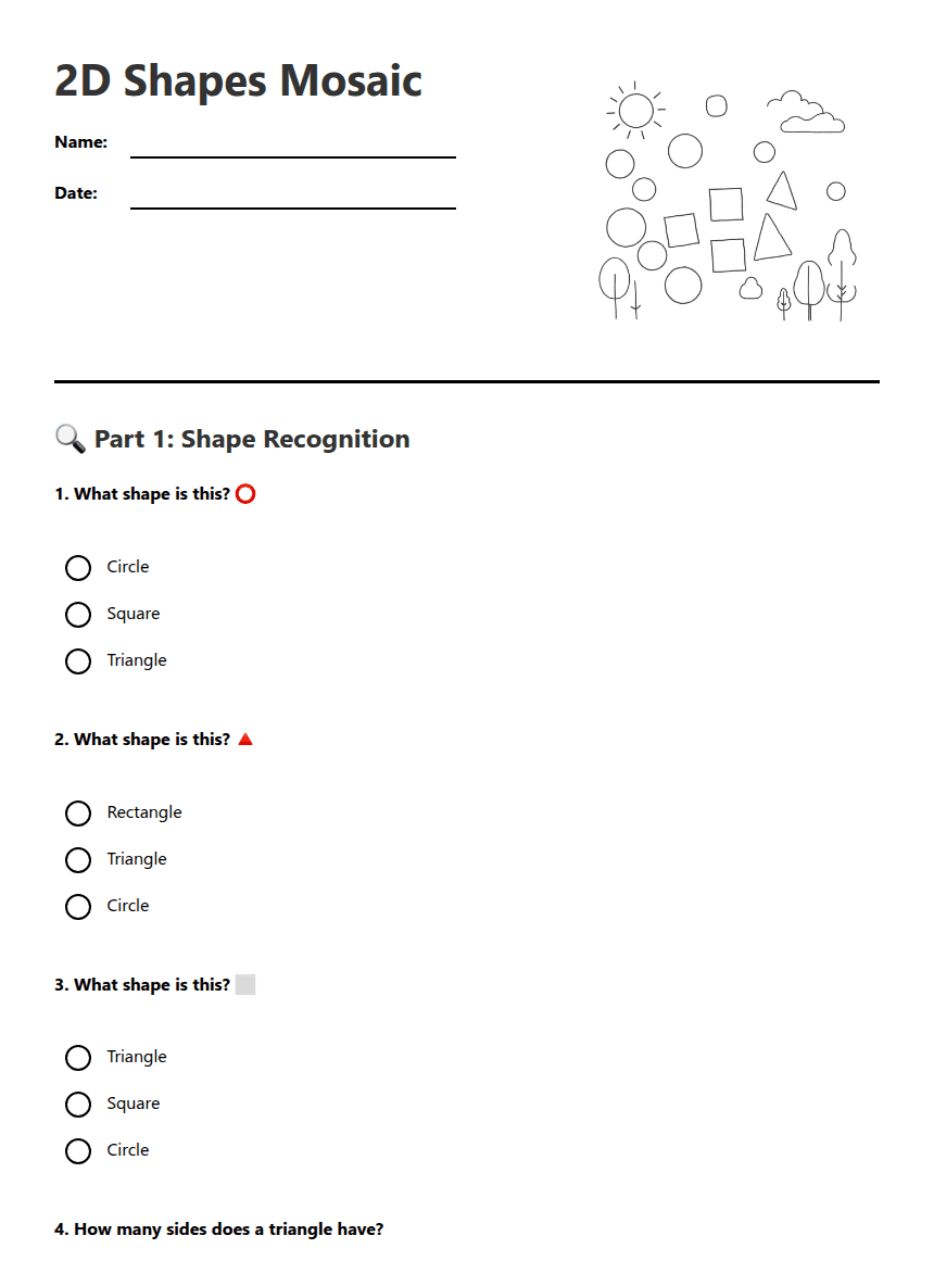 2D Shapes Mosaic worksheet preview