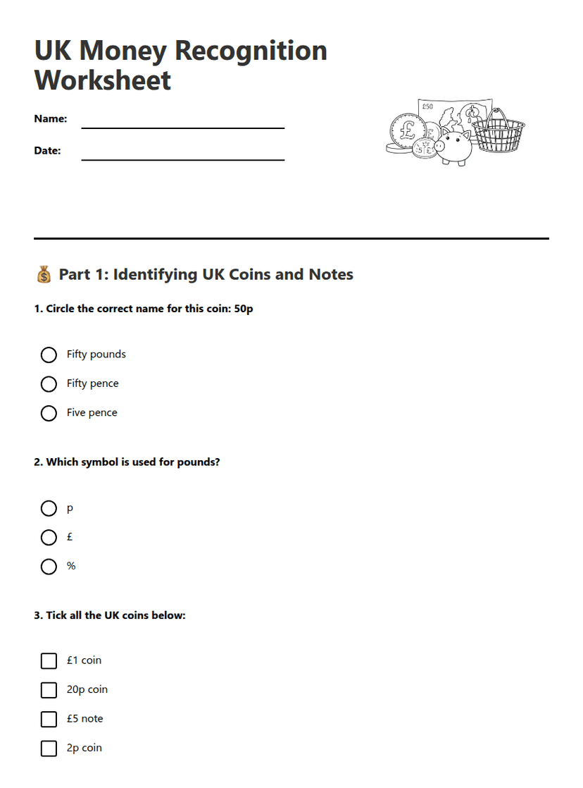 UK Money Recognition Worksheet