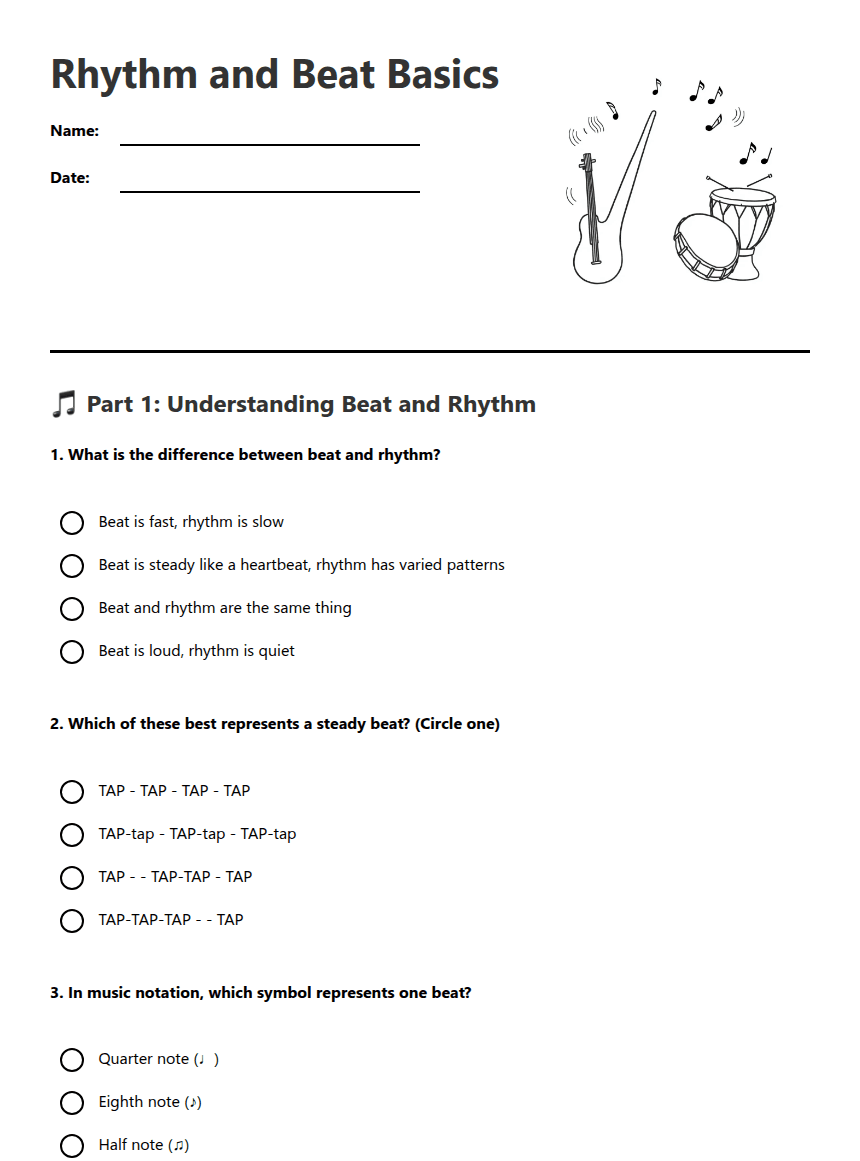 Rhythm and Beat Basics worksheet preview