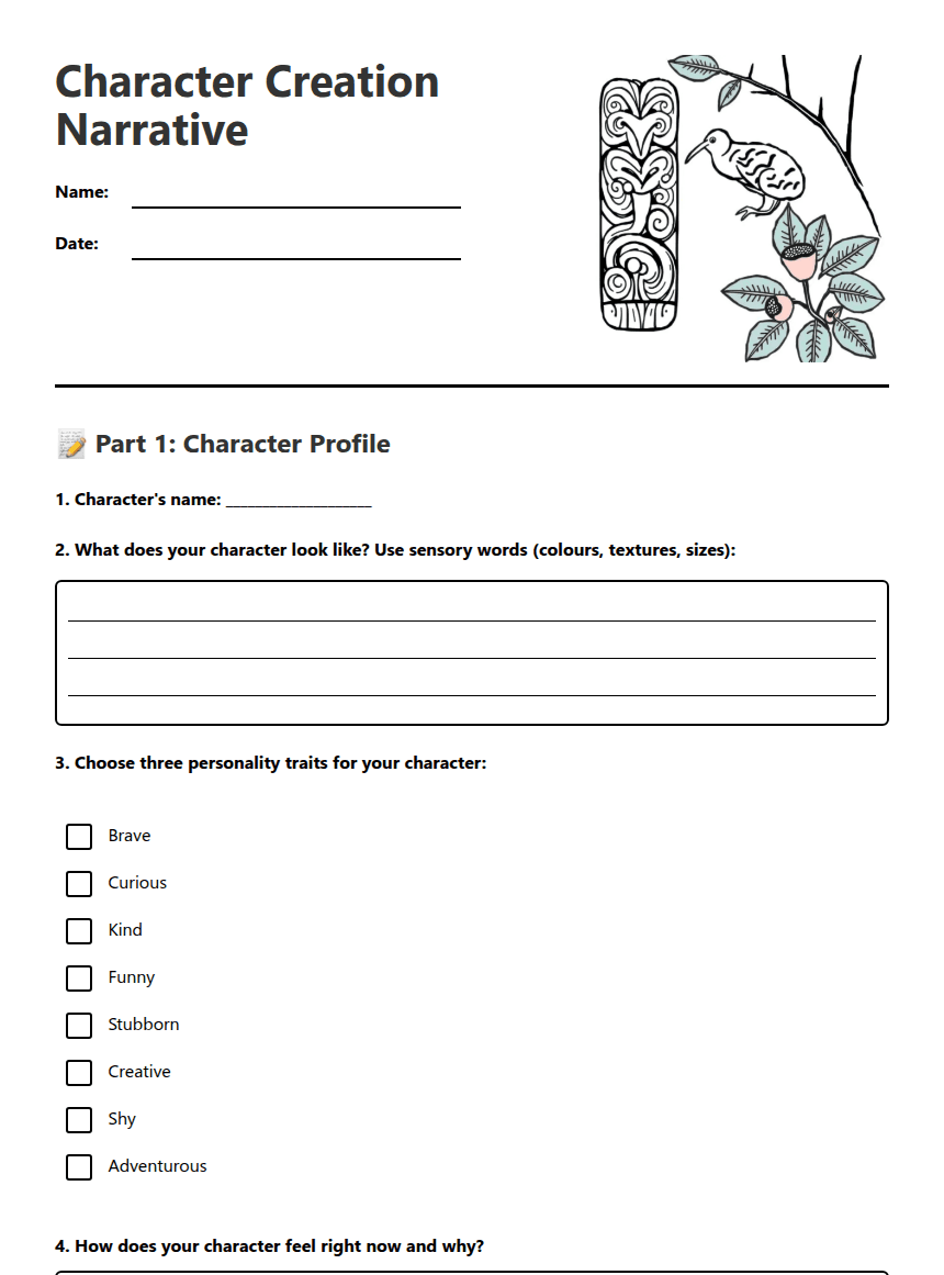 Character Creation Narrative worksheet preview