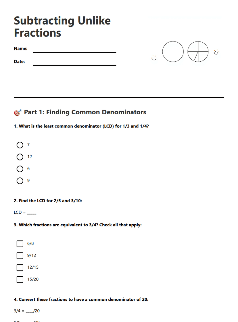 Subtracting Unlike Fractions