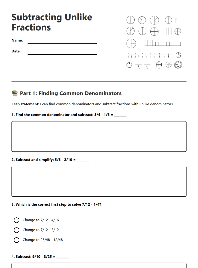Subtracting Unlike Fractions
