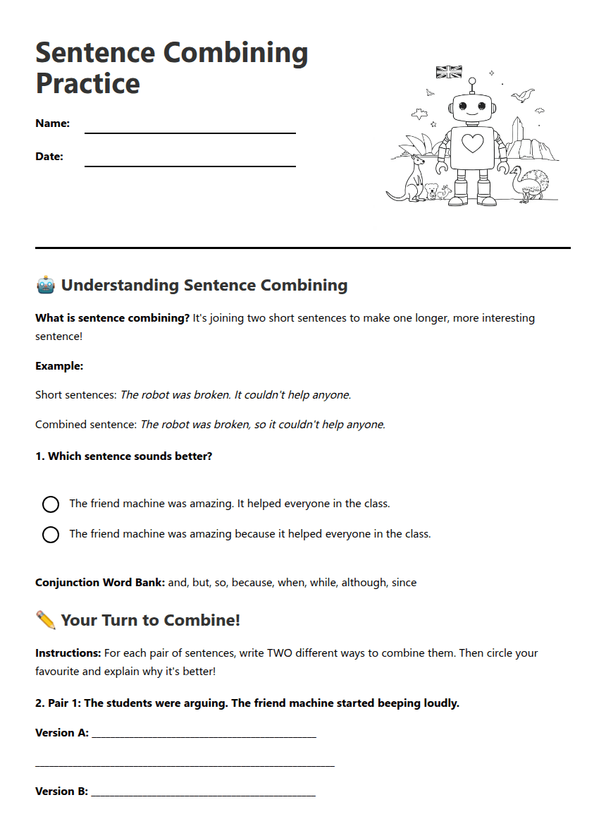 Sentence Combining Practice worksheet preview