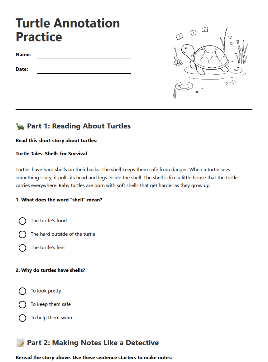 Turtle Annotation Practice worksheet preview