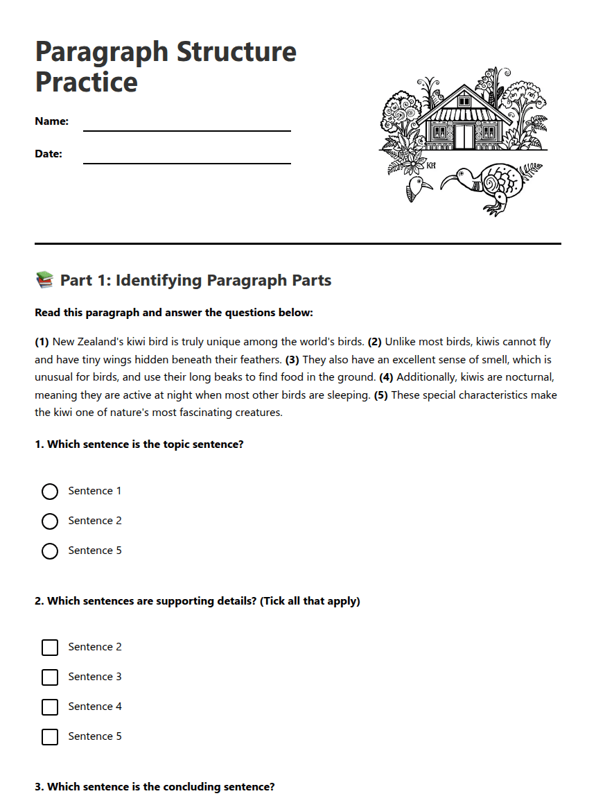Paragraph Structure Practice worksheet preview