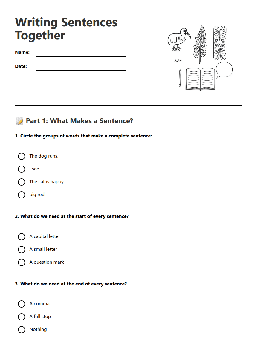Writing Sentences Together worksheet preview