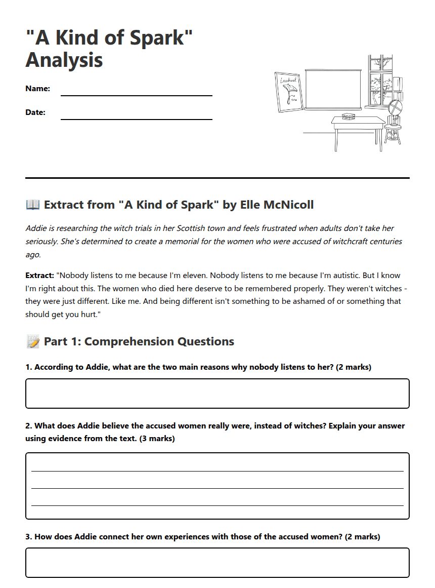 "A Kind of Spark" Analysis worksheet preview