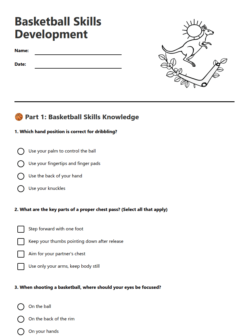 Basketball Skills Development worksheet preview
