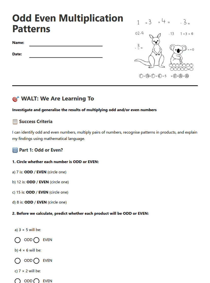 Odd Even Multiplication Patterns