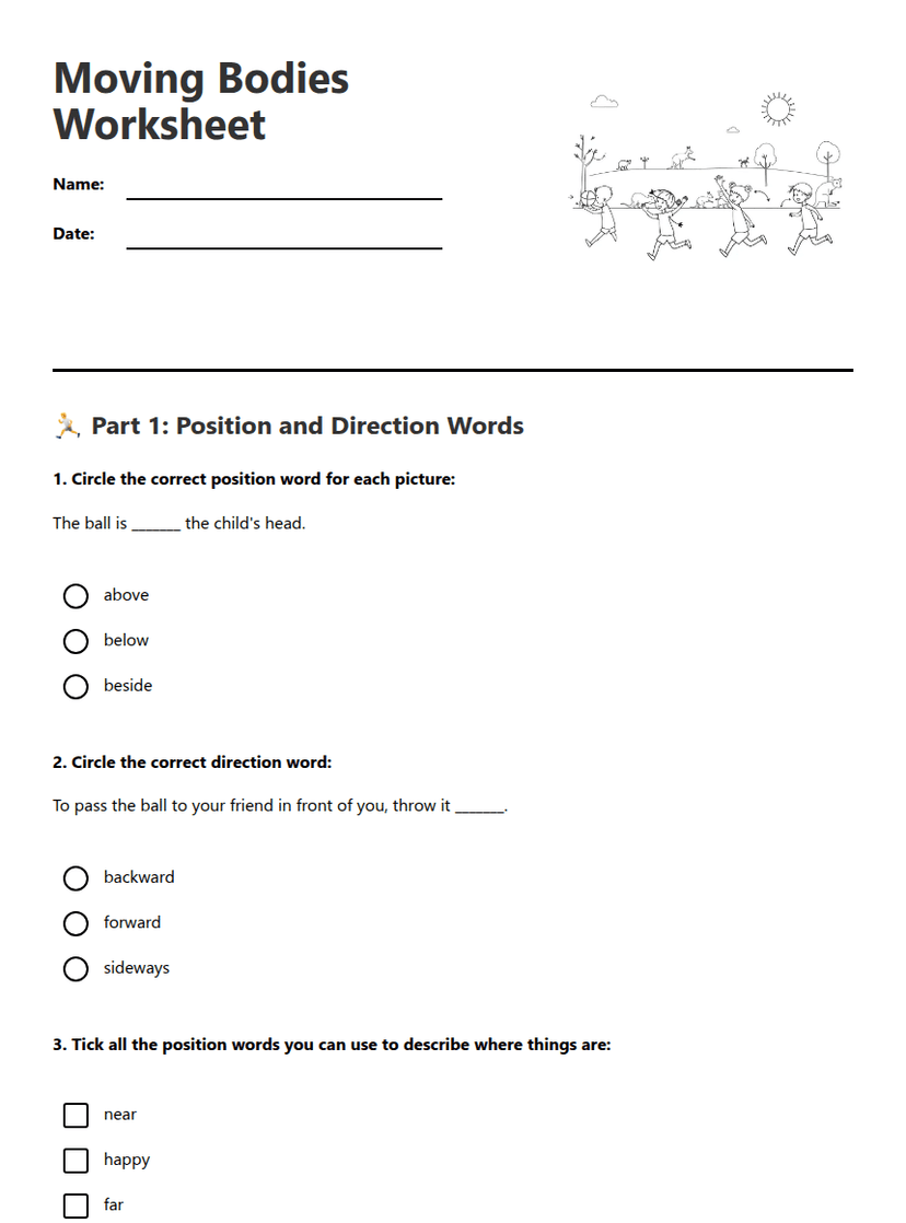 Moving Bodies Worksheet