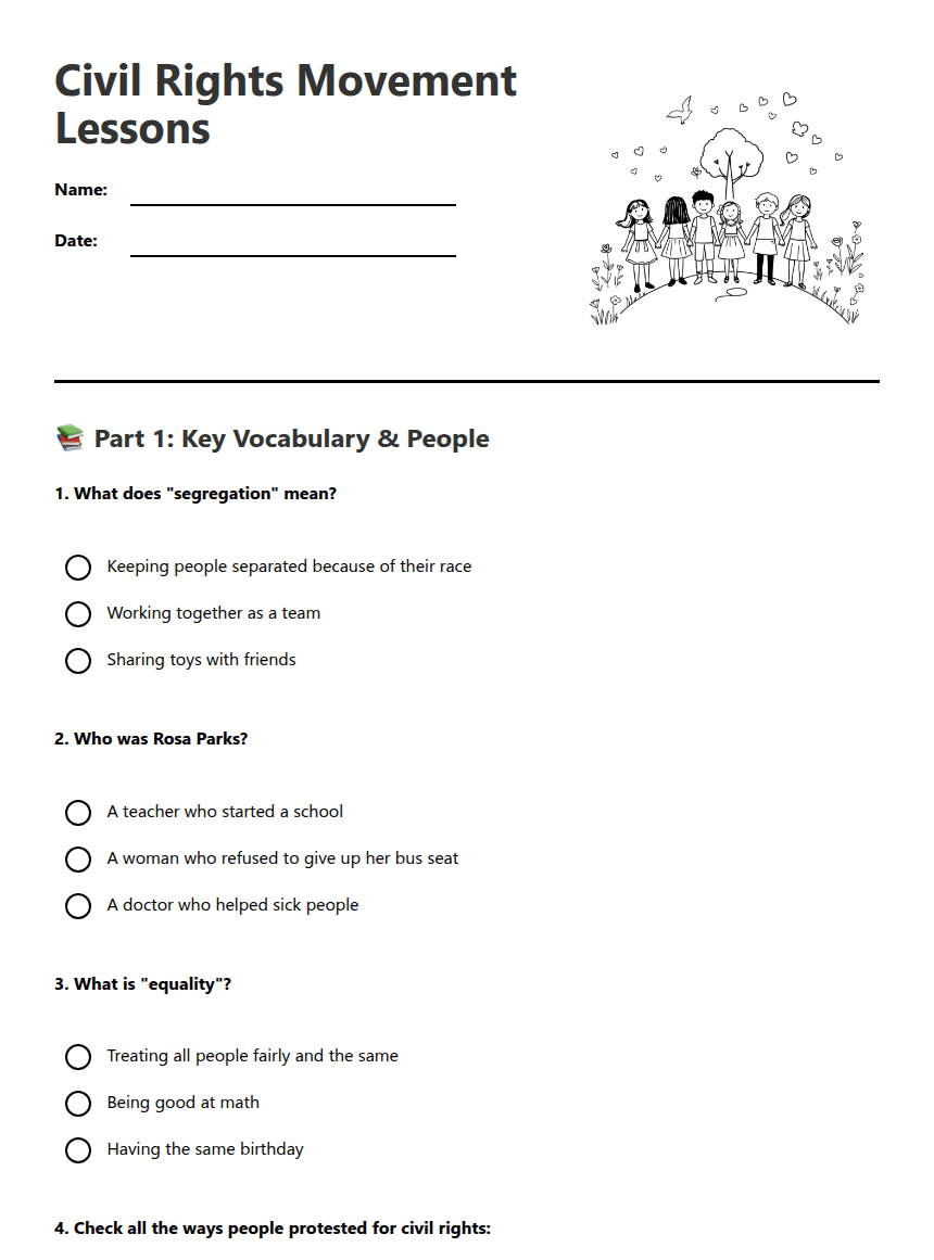 Civil Rights Movement Lessons worksheet preview