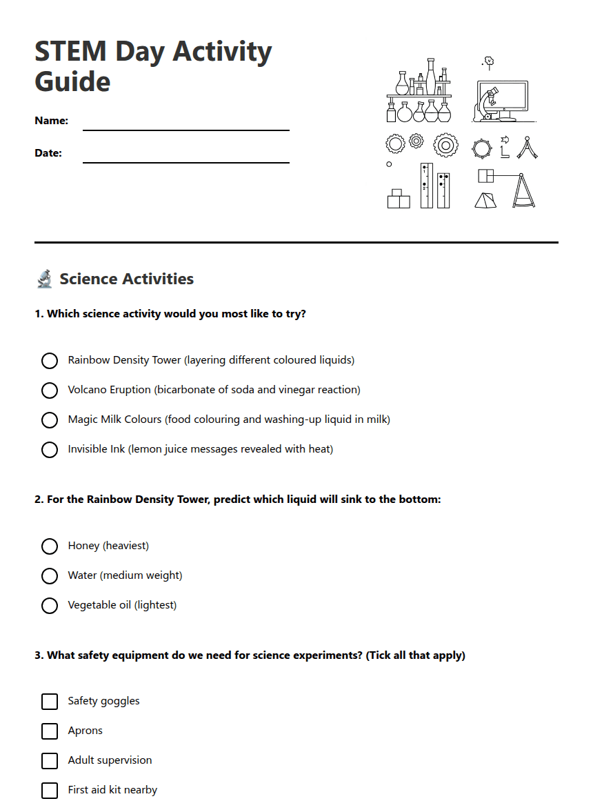 STEM Day Activity Guide worksheet preview