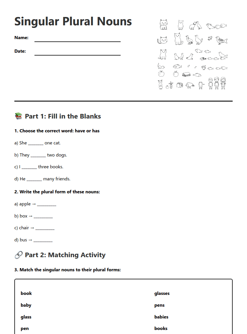 Singular Plural Nouns worksheet preview